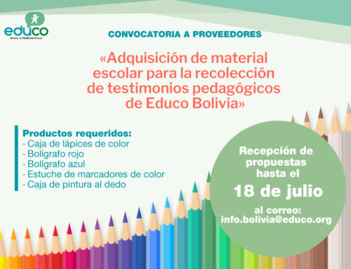 «Adquisición de material escolar para la recolección de testimonios pedagógicos de Educo Bolivia»